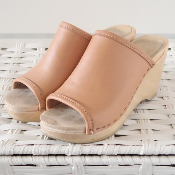 No.6 Store Camel Leather Open Toe Clogs Swedish Minimalist Sandals Clogs Mules 5 - Picture 10 of 16